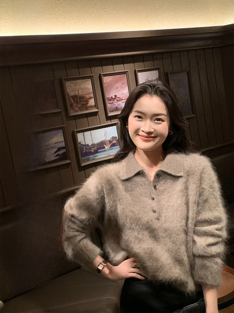 

Уютный пушистый свитер Folelse из 100% шерсти, мягчайший женский свитер из мохера для зимней коллекции, как облако