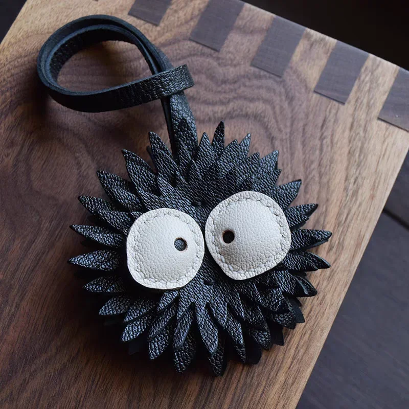 

Sheepskin Handmade Real Leather Black Briquette Bag Charm KeyChain Gift Cute Decoration For Bags Exquisite Charm Bag Accessories