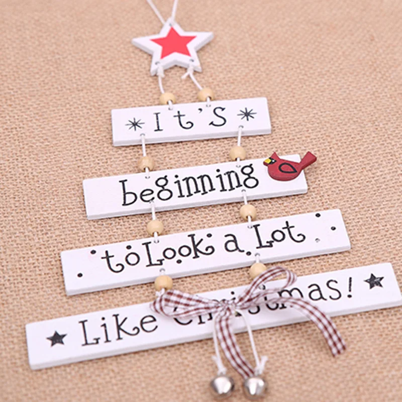 

(1 piece/bag) White wooden clock Christmas tree decoration, used for New Year holiday parties and holiday decorations