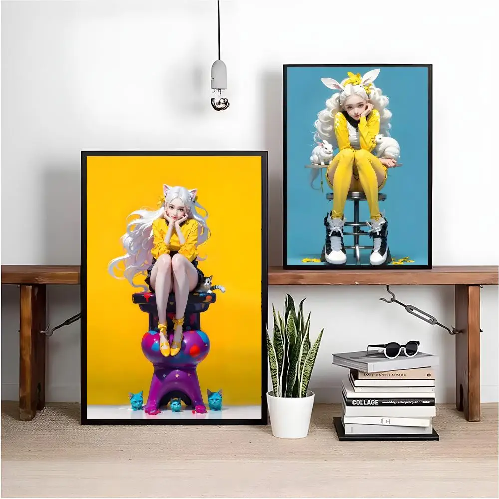 Ai Pretty Gril Retro Poster Print Cozy Room Additions Instant Space Refresh Poster