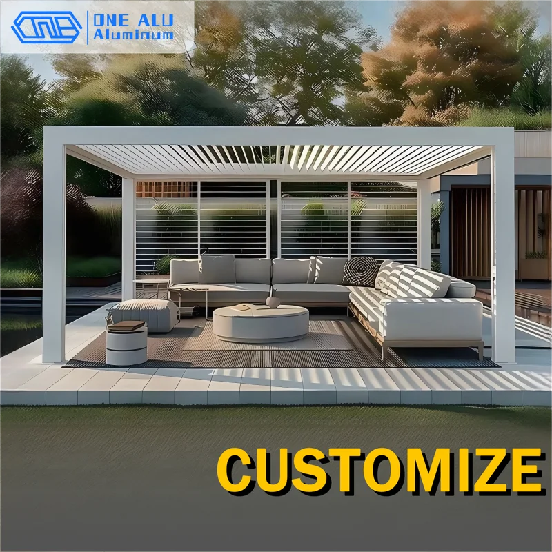 Outdoor Louvered Shade Waterproof System Aluminium Electric Motorized Retractable Roof Canopy Pergola