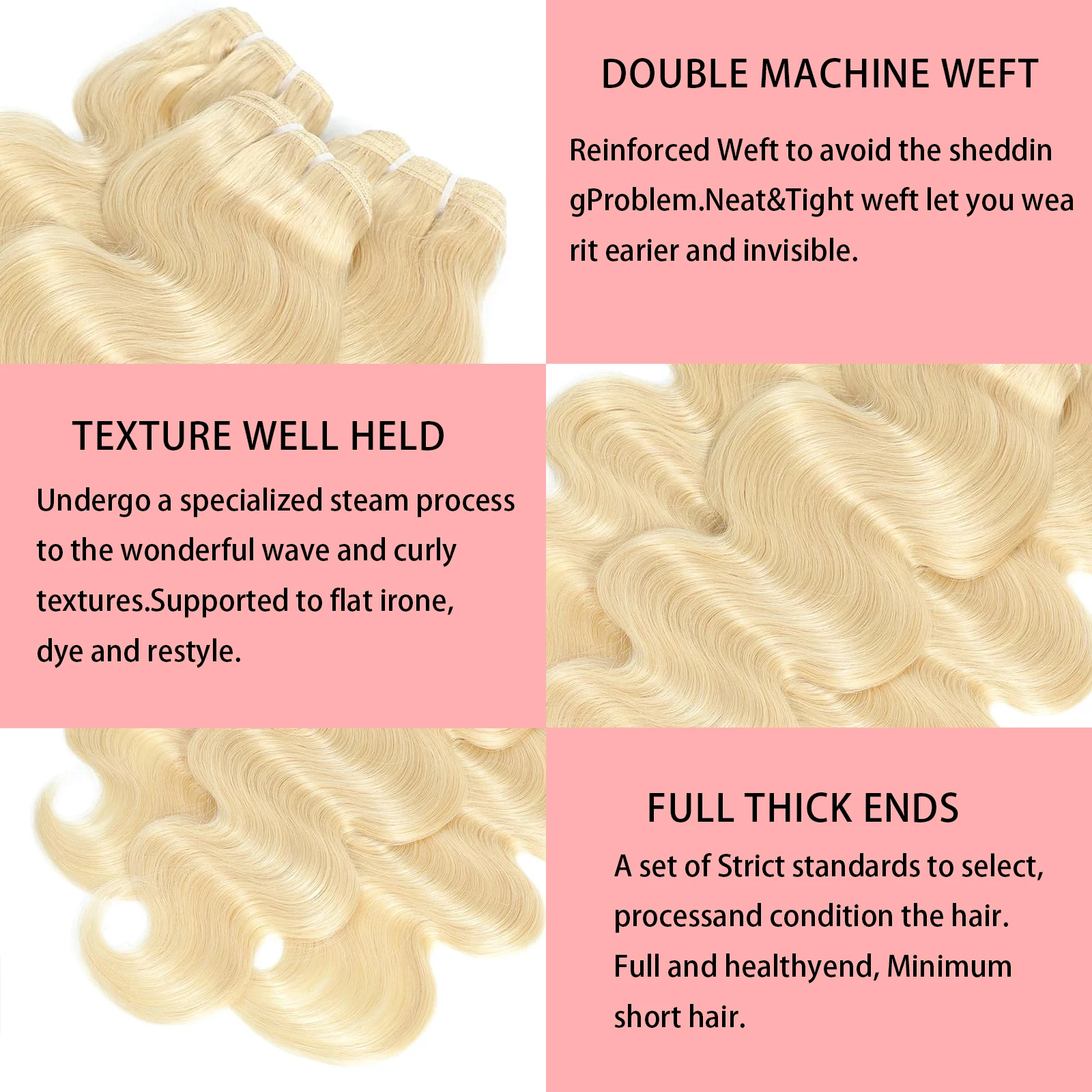 14/16A Body Wave มนุษย์ผม 613 สีบลอนด์บราซิลผมสาน 18 20 22 นิ้ว 1/3/4 ชุดข้อเสนอ 100% Human Hair Extensions