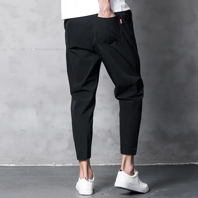 Summer Loose Fashion Solid Color Pockets Pants Men Korean Trend Slim-fit Stretch Street Casual Black Versatile Trousers