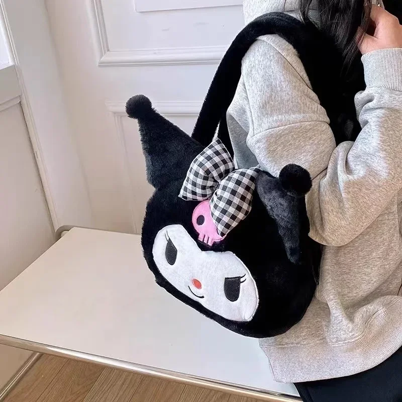 Bolsa de pelúcia Sanrio para mulheres, desenhos animados anime, minha melodia, Kuromi Cinnamoroll, kawaii, bonito, periférico, moda, presente de férias, atacado