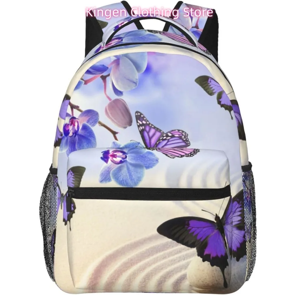 

Легкий рюкзак для ноутбука с фиолетовыми цветами-бабочками, легкий многоцелевой дорожный повседневный рюкзак унисекс, студенческие рюкзаки для