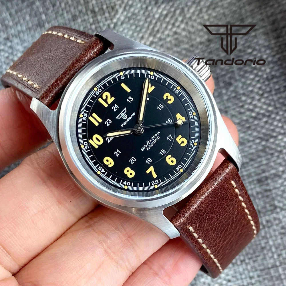 Tandorio 36 mm modische 20BAR automatische Tauchfliegeruhr für Herren und Damen NH35/PT5000/Miyota8215 Movt Saphir-Armbanduhr, grüne Lume – Detail 3