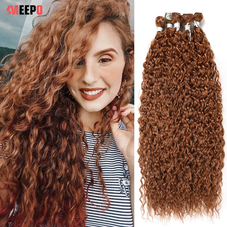 Meepo Long Water Wave Curly Hair Bundles Synthetic Extensions for Organic Fiber Water Weaving High Temperature Fake Hair