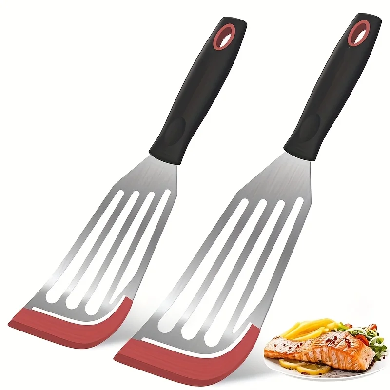 Espátula de silicona de acero inoxidable, espátula para freír pescado resistente a altas temperaturas, espátula para cocinar, espátula para carne de cocina para el hogar