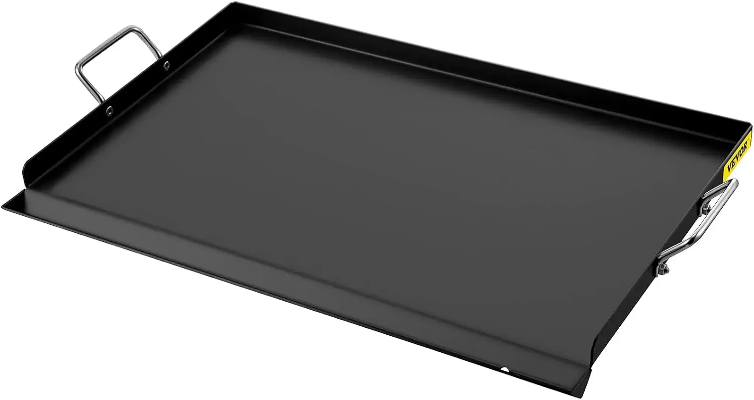 Carbon Steel Griddle, Griddle Flat Top Plate, Griddle for BBQ Charcoal/Gas Gril with 2 Handles