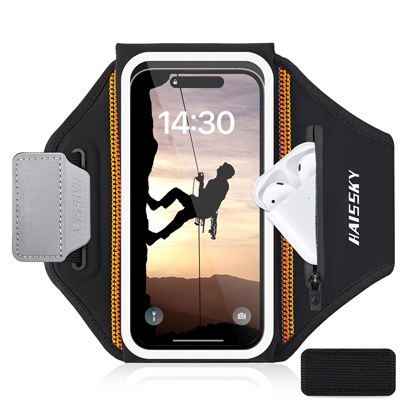 HAISSKY Zipper Pocket Running Sports Armband Bag For AirPods Pro 3 iPhone 15 14 13 12 Pro Max 14 Plus Belt Arm Bag For Xiaomi 13