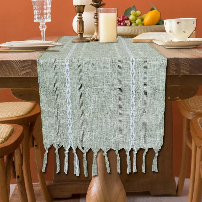 

maozi19 Cotton and linen hand woven hollow tassel table flag household and rural dining table cloth table flag