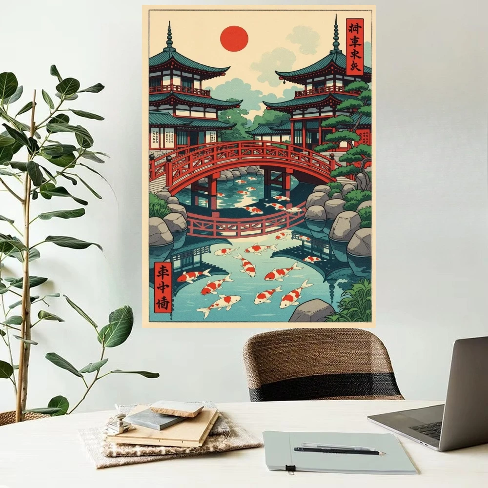 Scenery Serene Koi Fish Pond Red Bridge Jigsaw Puzzles 500/1000/1200/2000 PCS Wall Decor for Living Room Bedroom Gift No Frame