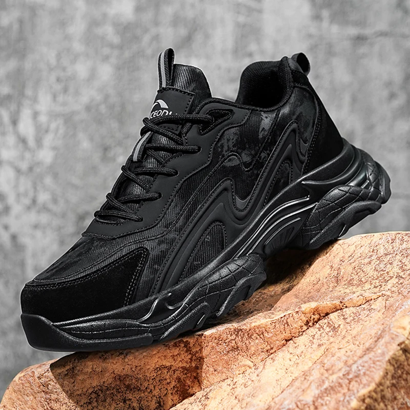 

Casual Sports Shoes Men's Thick-soled Brand Bouncy and Cushioning Four-season Lace-up Large-sized Outdoor Running Shoes