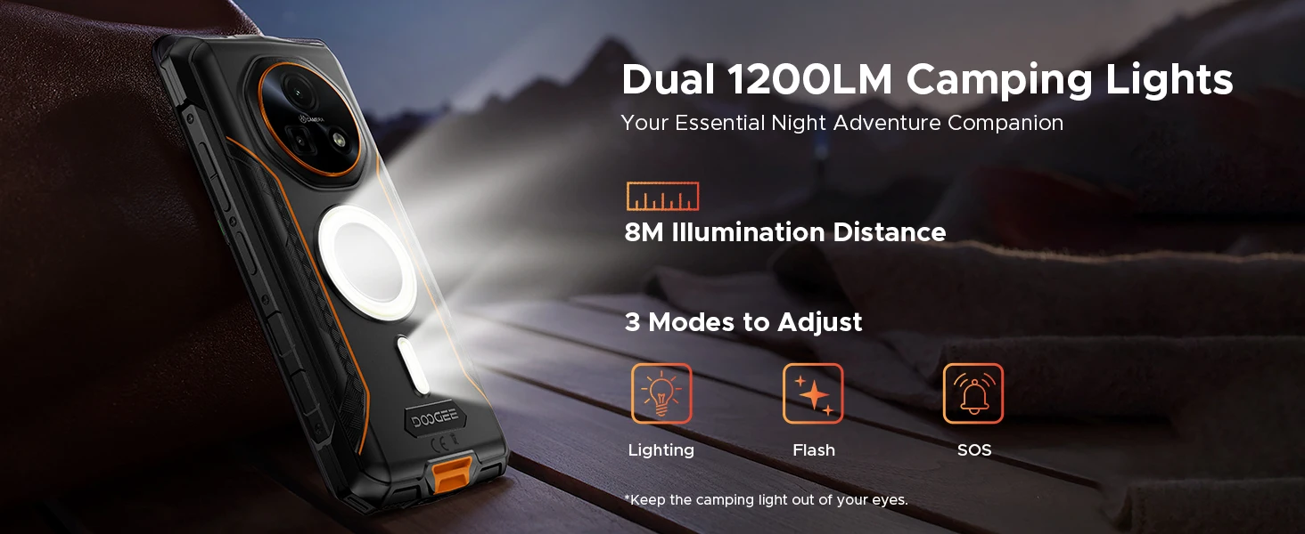 DOOGEE Fire 5 Ultra Dual Camping Lights 6.6" Rugged Phone 13000mAh Battery 36GB RAM (6+30) 128GB ROM Google Pay NFC Helio G81 Smart Phone