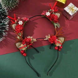 Christmas Flower Antlers Head Hoops Headband Ladies Fashion Festival Hair Band Bezel Hairbands Girls Gift Hair Accessories