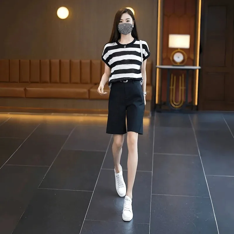 

Women's Summer Suit Shorts High Waist Straight Leg Loose Casual 5-Point Shorts