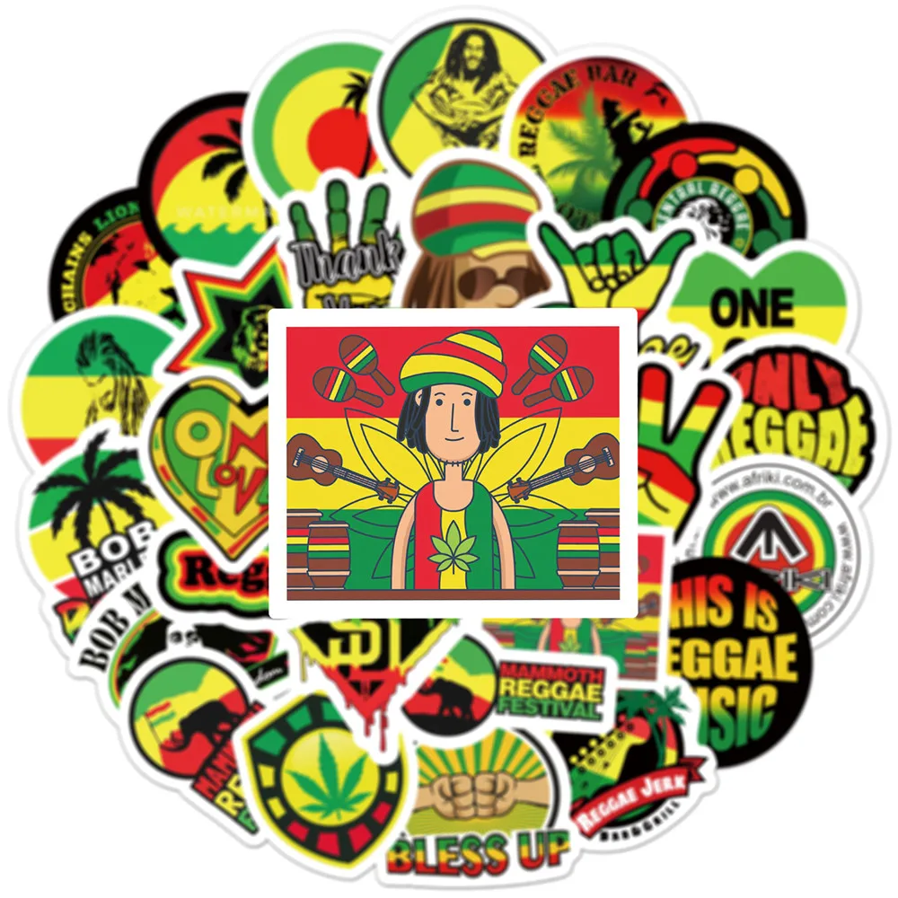 10/30/50pcs Cool Reggae Rock Music Stickers Mixed Cartoon Decals DIY Journal Notebook Diary Waterproof Colorful Graffiti Sticker