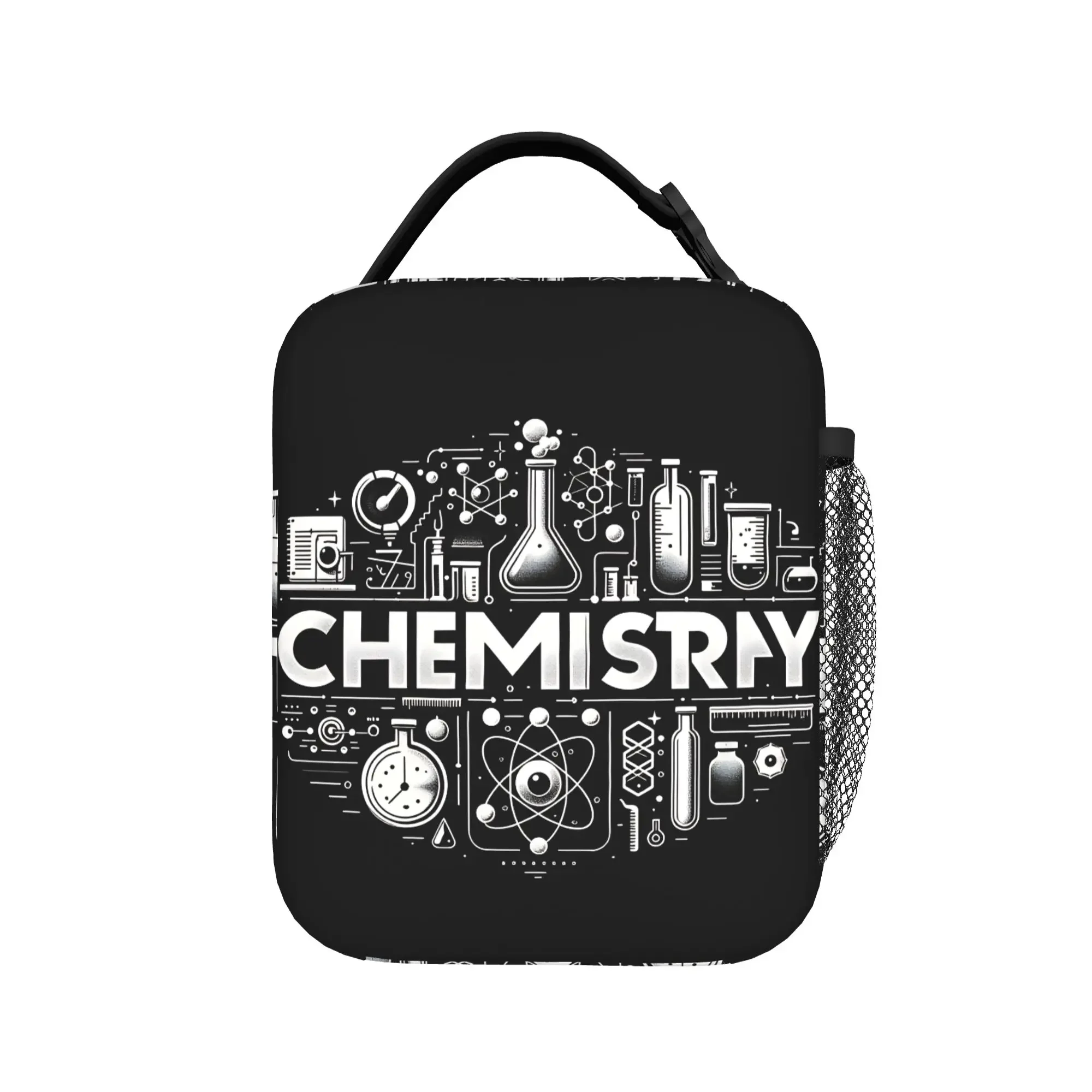 Chemistry Bold Letter Lab Equipment Art Lunch Bag  Kawaii Lunch Box For Men  Travel Cooler Bag Waterproof Tote Food Bags