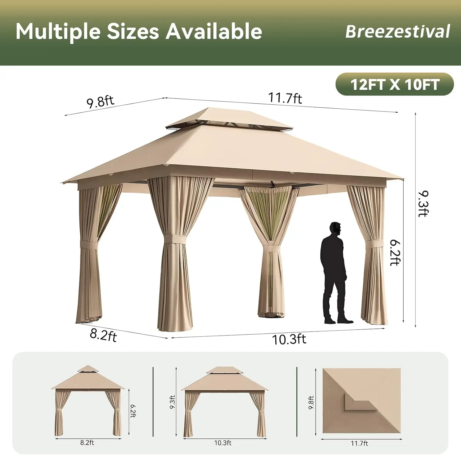 Outdoor Patio Gazebo Canopy, Freestanding Garden Sun Shade Pavilion Shelter With Ventilated Double Tiered Roof For Backyard Lawn Deck, Modern Beige, One Piece