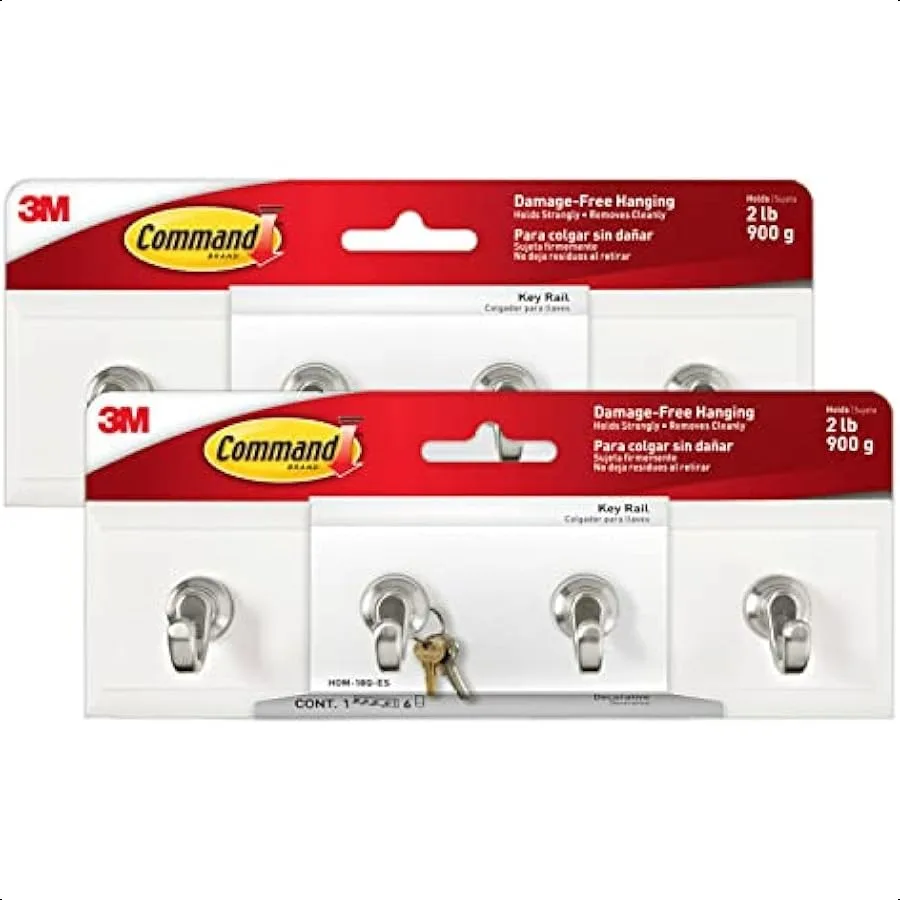 

Key Rails Total 2 Key Racks with 12 Strips 2 Pack of 1 Rail 4 Key Hooks on One Rail Organize DamageFree