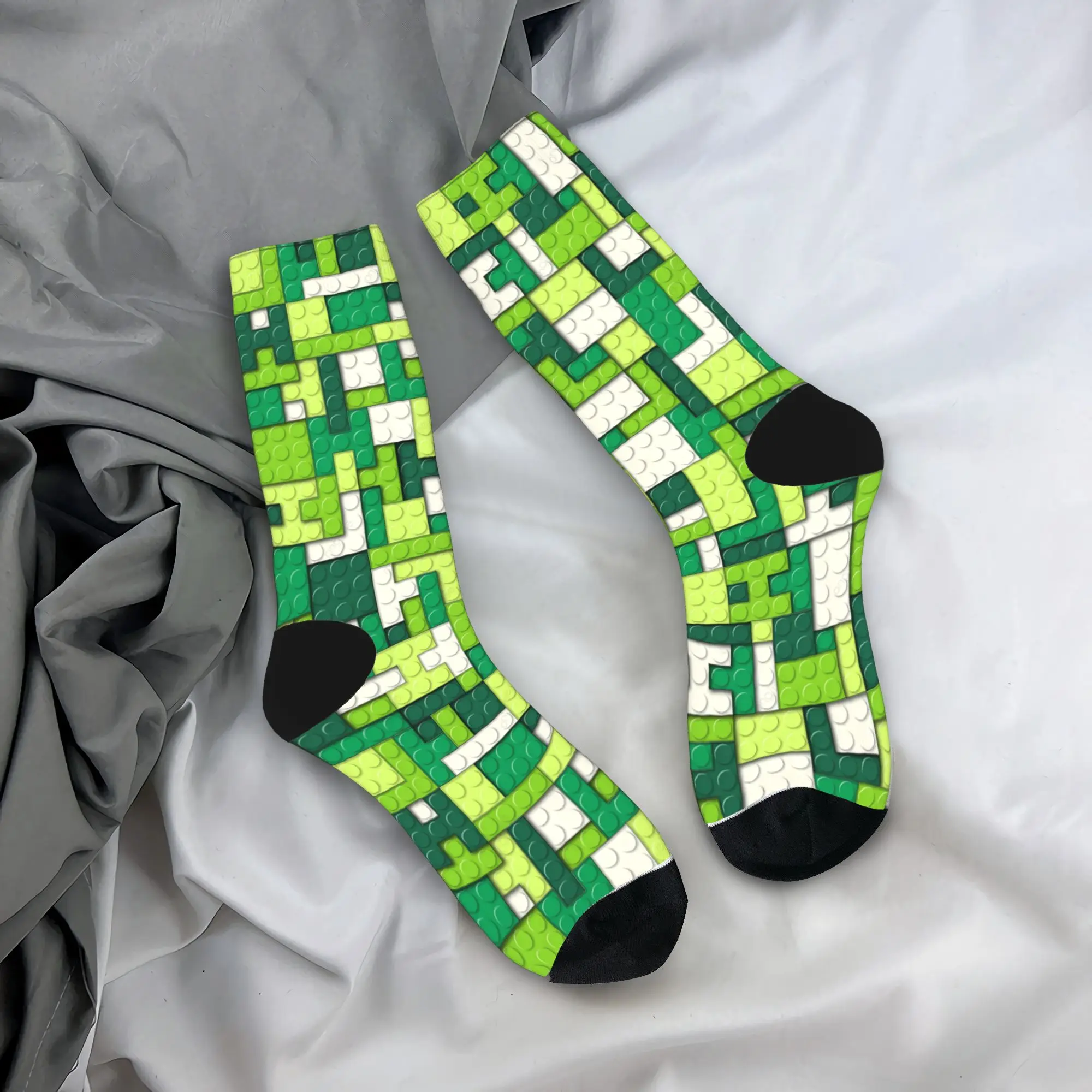 Green Gradient Building Blocks Pattern Stockings Design Casual Socks Winter Anti Socks Women Men Outdoor Sports Breathable Socks