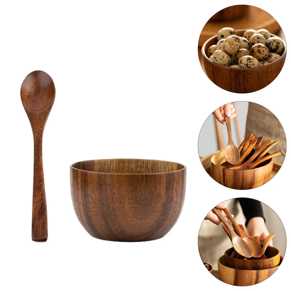 

1 комплект, детский набор деревянных мисок, высококачественная миска для супа с рисовой лапшой и ложкой, кухонные принадлежности, посуда, кухонные принадлежности