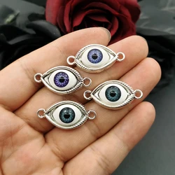 Colgantes de ojo de diablo hechos a mano, accesorios de joyería tibetanos, 5 piezas, 2 colores, 30x15mm, Color plata antigua