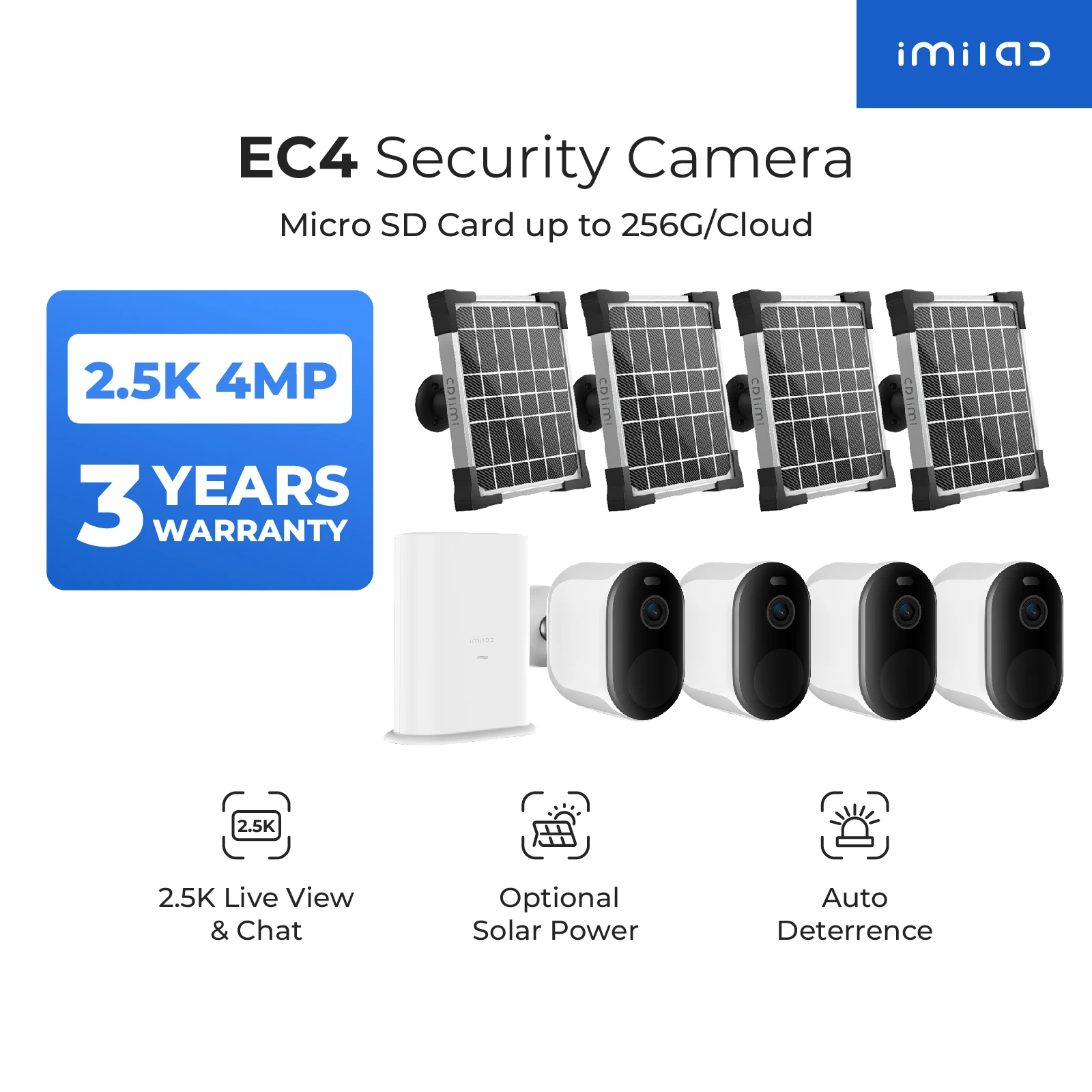 IMILAB EC4 Outdoor Wireless Camera - Solar Powered 2.5K HD IP WiFi Web Cam Smart Security Surveillance CCTV Monitor