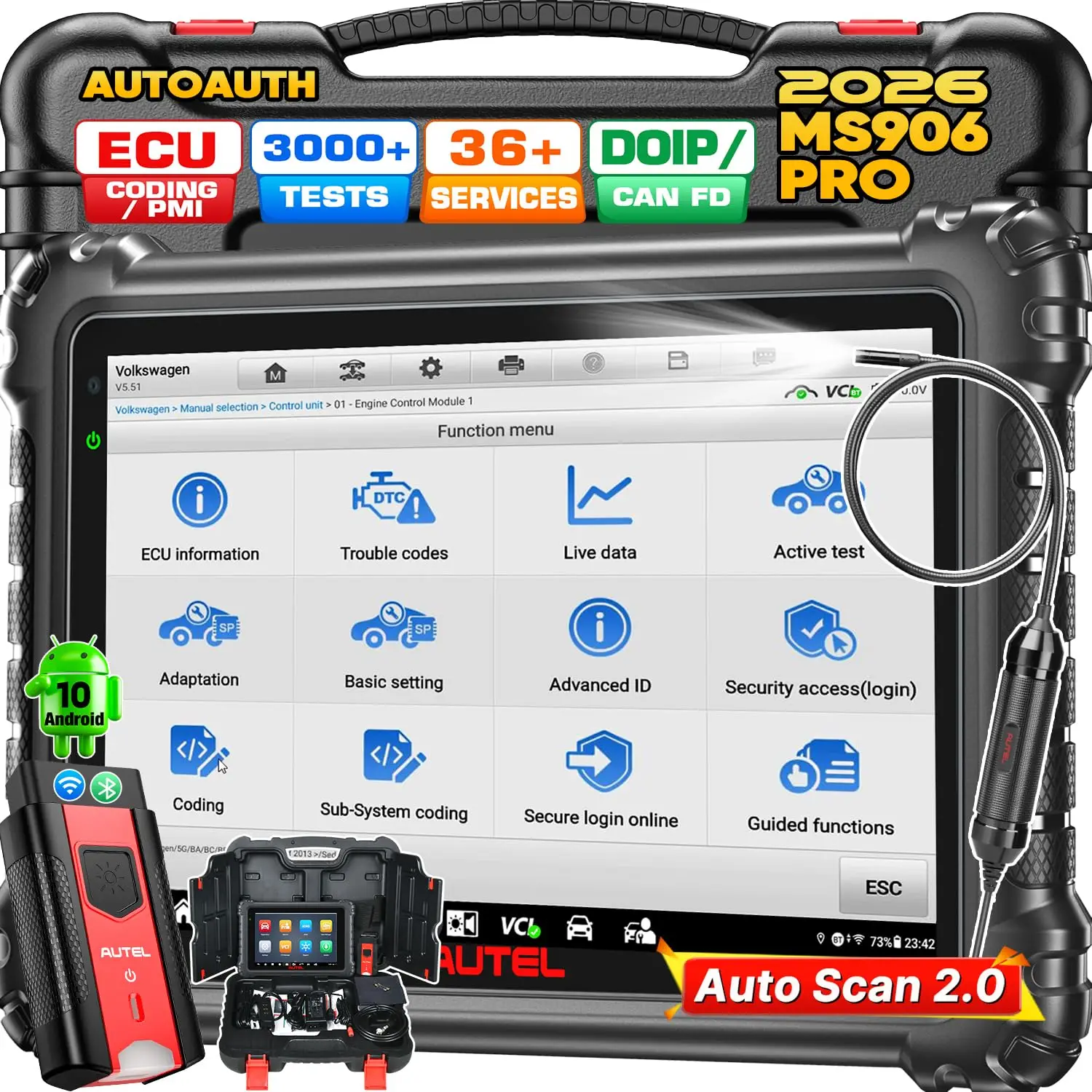 Autel Scanner MaxiSys MS906PRO Automotive Diagnostic Tool DoIP CAN FD 36+ Service 3000+ Active Tests OE Bidirectional Diagnostic