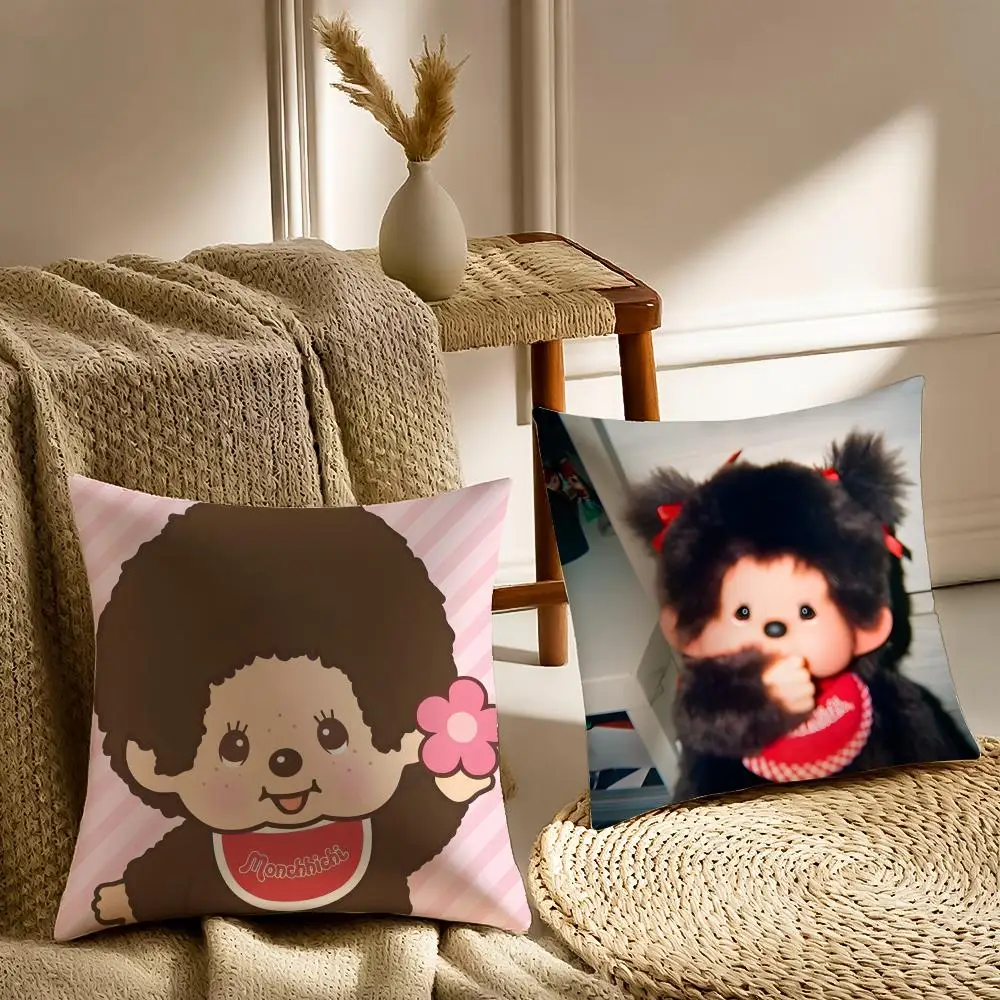 M=Monchhichi clumsy Cushion Cover Pillowcase Anti-dustmite living Room Sofa Decor Cushion Room