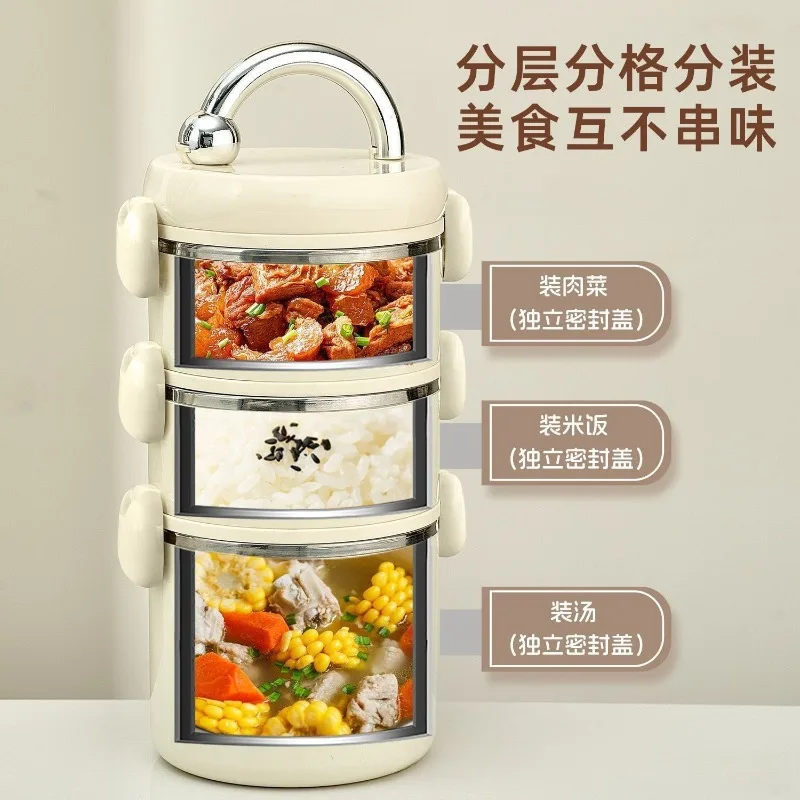 thermal insulation lunch box, 304 stainless steel office workers can microwave heating bento box, children bring rice