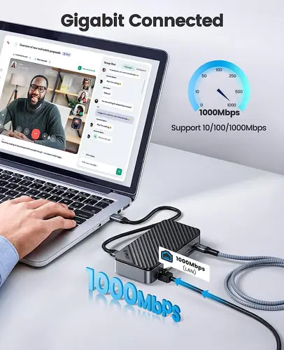 Imagen 2 del producto ORICO-USB C HUB con ventilador de refrigeración M.2 NVMe SATA SSD carcasa externa 10Gbps 4K 60Hz HDMI-Com RJ45 SD TF estación de acoplamiento