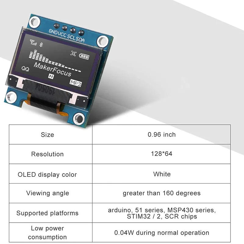 

M16K-4Pcs I2C OLED 0,96-дюймовый модуль OLED-дисплея IIC SSD1306 128 64 ЖК-дисплей белого цвета, с кабелем Dupont 40-контактный разъем «папа-мама»