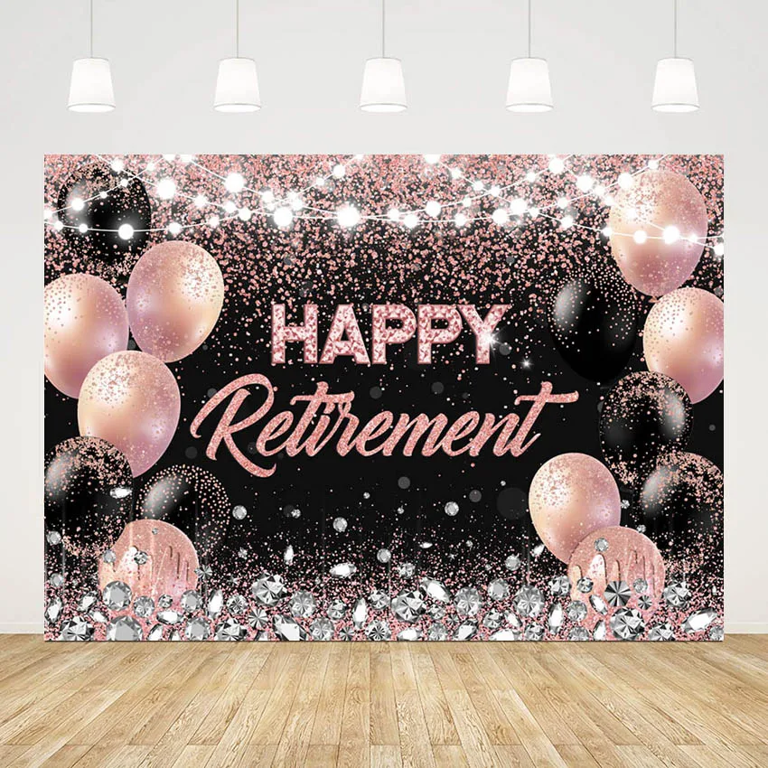 

Rose Gold Balloons Backdrops For Women Happy Retirement Party Decor Photoshoot Black Rose Golden Glitter Bokeh Diamond Photozone