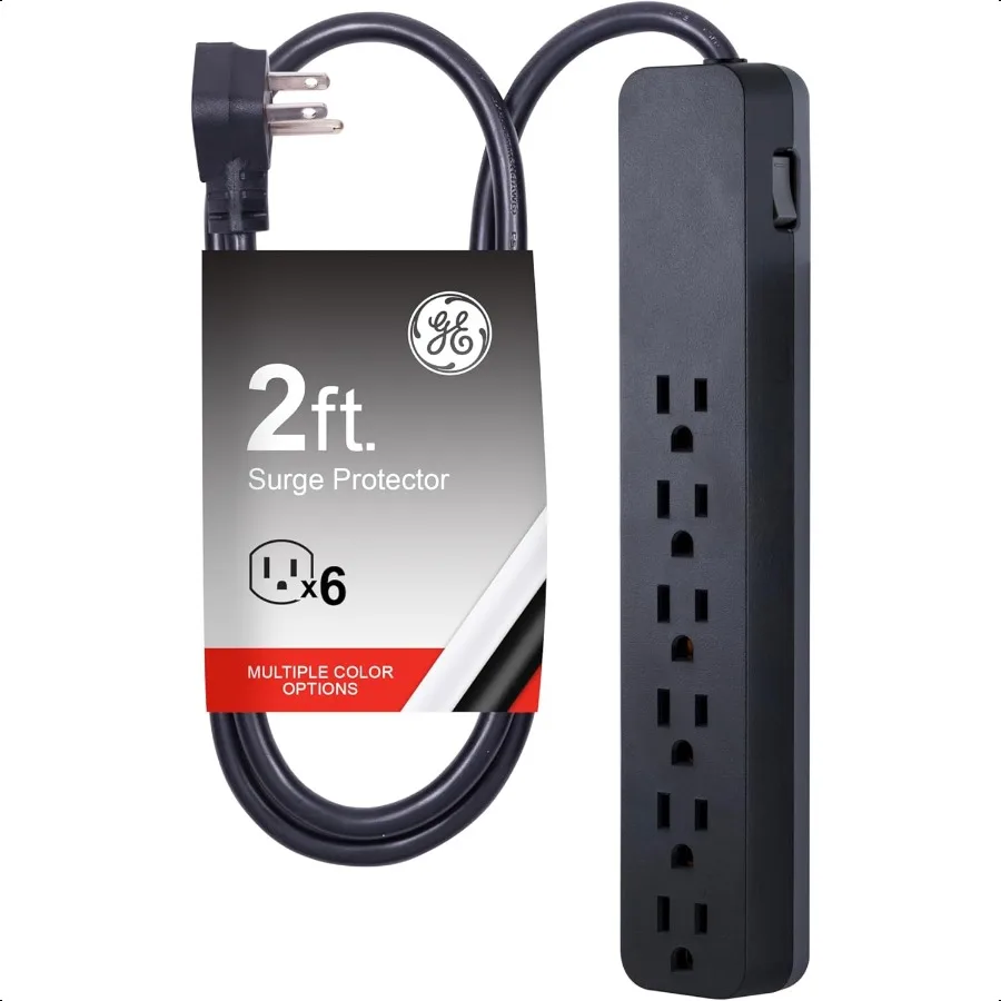 GE Pro 6Outlet عرام حامي 2 قدم تمديد الحبل 620 جولز قطاع الطاقة المكونات المسطحة قطاع دارة متكاملة جدار جبل UL Li