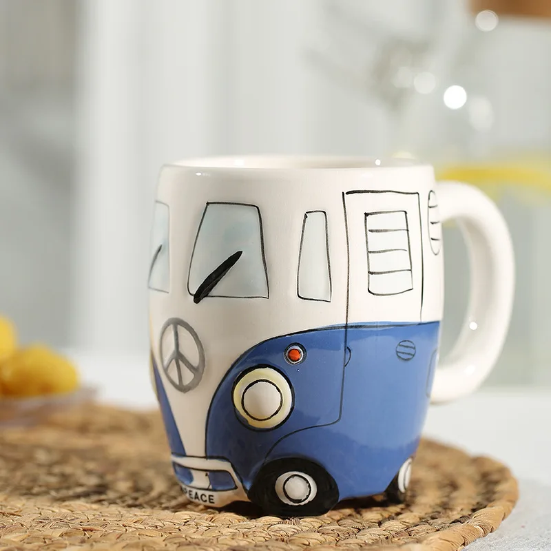 Hand-made Ceramic Cup Chocolate Milk Cup Small Animal Mug Cartoon Bus Milk Tea Cup Children Cute Girl