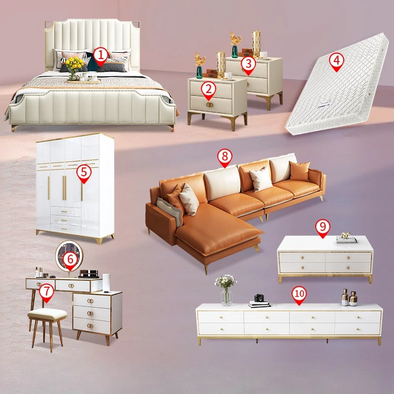 Modern Queen Double Bed Frame White Villa Princess Bed Comferter Superking Cama Box Casal Bedroom Set Furniture