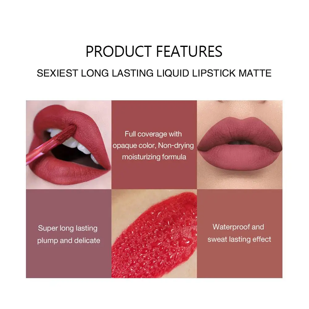 6 stks/doos Make-Up Lippenstift Vloeibare Set Fluwelen Matte Gloss Lip Rode Lippenstift Naakt Vrouwen Langdurige Waterdichte Schoonheid Cosmetische Kit