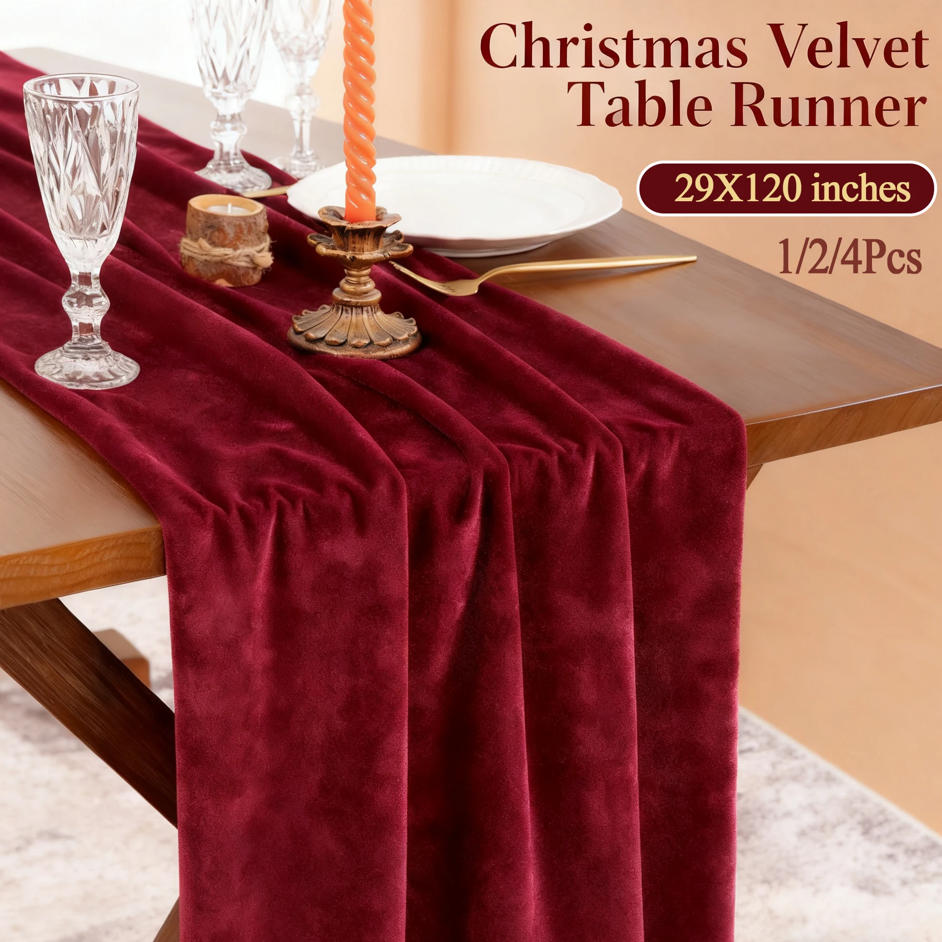 Luxury Burgundy Velvet Christmas Table Runner – 10-Foot Elegant Holiday Table Décor 5