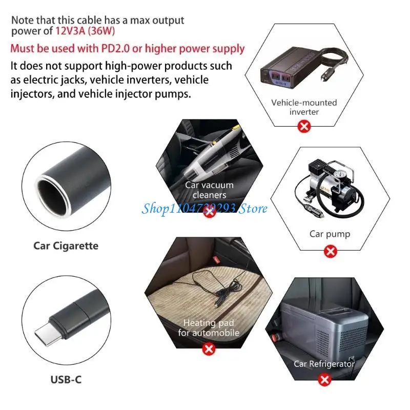 USB C Male to Car Female Cigarettes Adapter 5V to 12V Converters for Vehicle Devices and Chargers