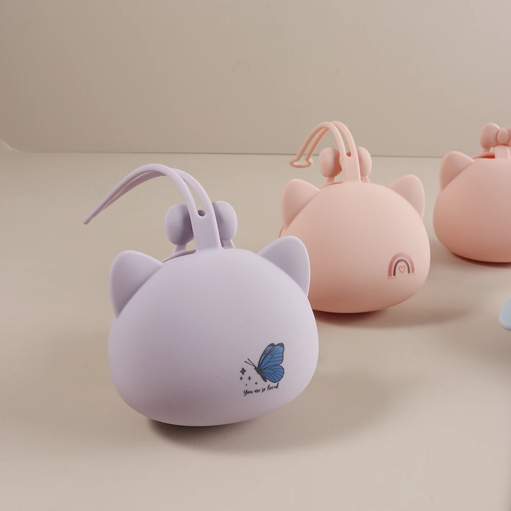 Portable Bowknot Cat Silicone Pacifier Holder rainbow Baby Soother Storage Box with Hanging Strap