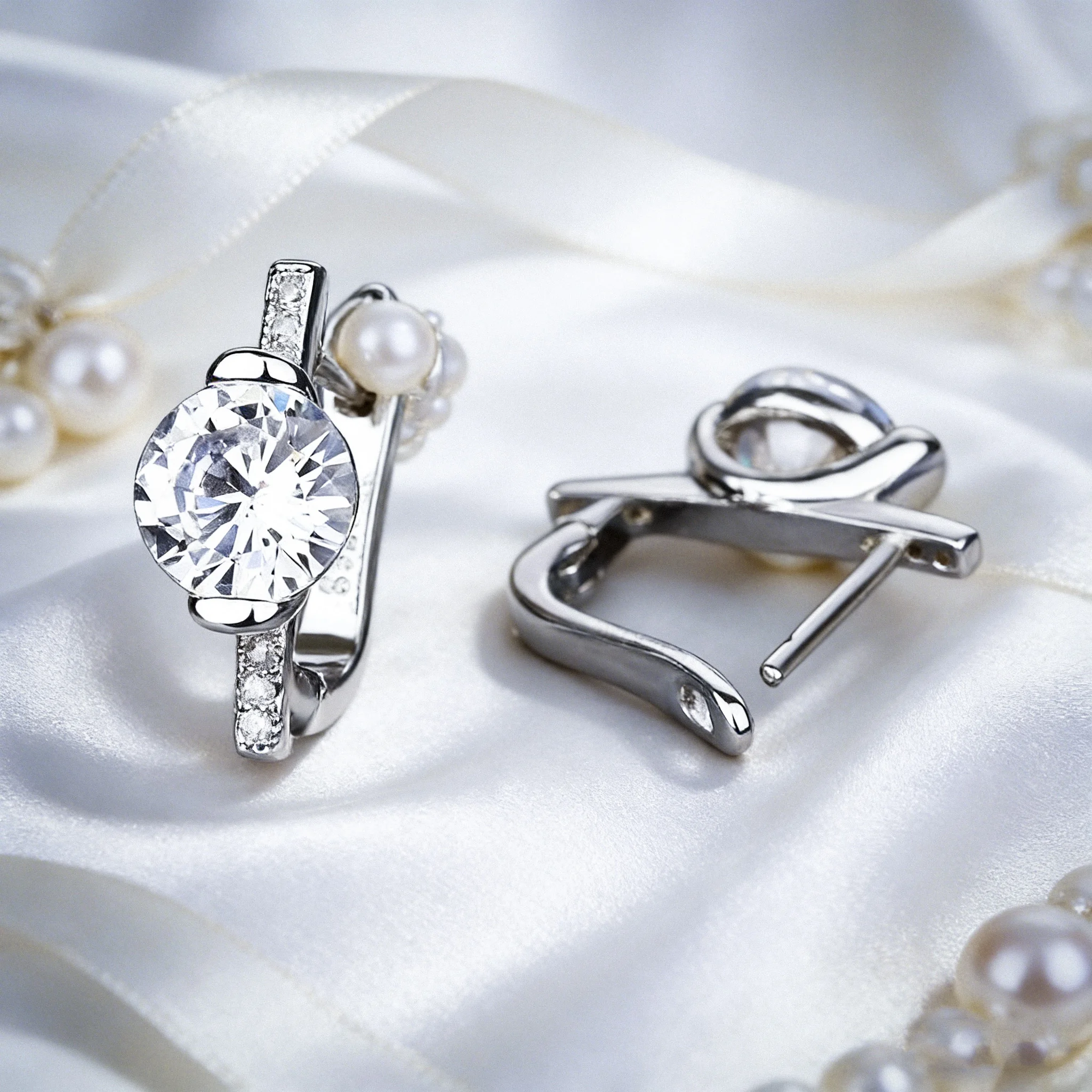 Luxury 925 Sterling Silver Diamond Earrings with Large Center Stone, Trendy Zircon Earrings and Studs