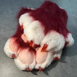 Multicolor 4 dita vestito animale Fursuit artiglio a mano peloso gatto cane Cos Lolita artiglio animale guanti indossabili regalo rosso bianco