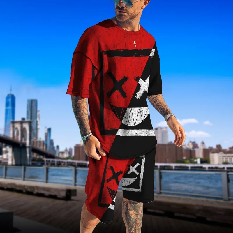 

Men's New Quick-drying Smiley Face Printed T-shirt Shorts Set Fashion Trend High Quality Luxury Y2K Short-sleeved Shorts