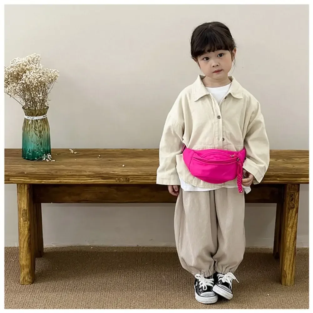 Bolso de lona para niños, bandolera de gran capacidad a prueba de agua a la moda, bolso de hombro de Color sólido con cremallera, riñonera, bolso de cadera