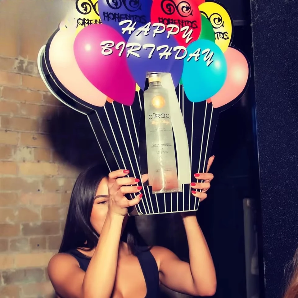 Happy Birthday Light Emitting Diode Display Stand, Acrylic Colorful Balloon Shape