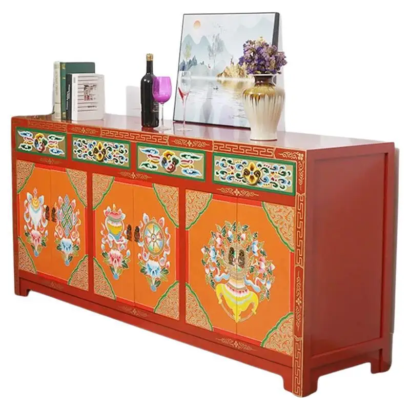 Chinese-style solid wood minimalist side-by-dining tea storage cabinet, kitchen cabinet, and dish cabinet