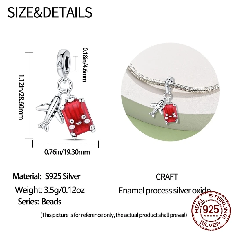 925 Sterling Silver Travel Series-Beach Ocean Suitcase Charms Fit Original Pandora Bracelet For Women Birthday Fine Jewelry Gift