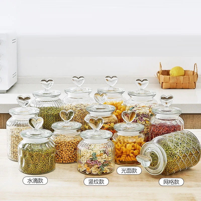 Creative Glass Sealed Jar Storage Jar Household Food Grade Glass Bottle with Lid Transparent Fruit Tank Kitchen Food Container