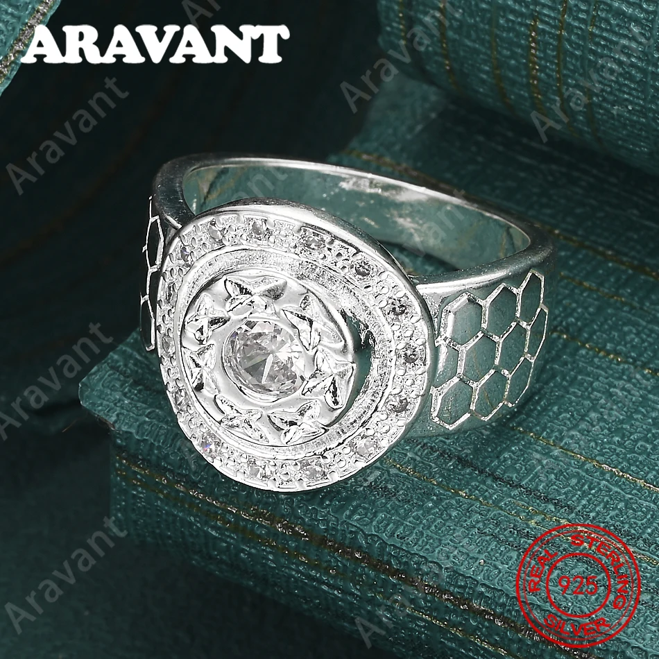 925 Sterling Silver Large Round Zircon 7-10# Ring For Women, Exquisite And Cute Wedding Party Jewelry